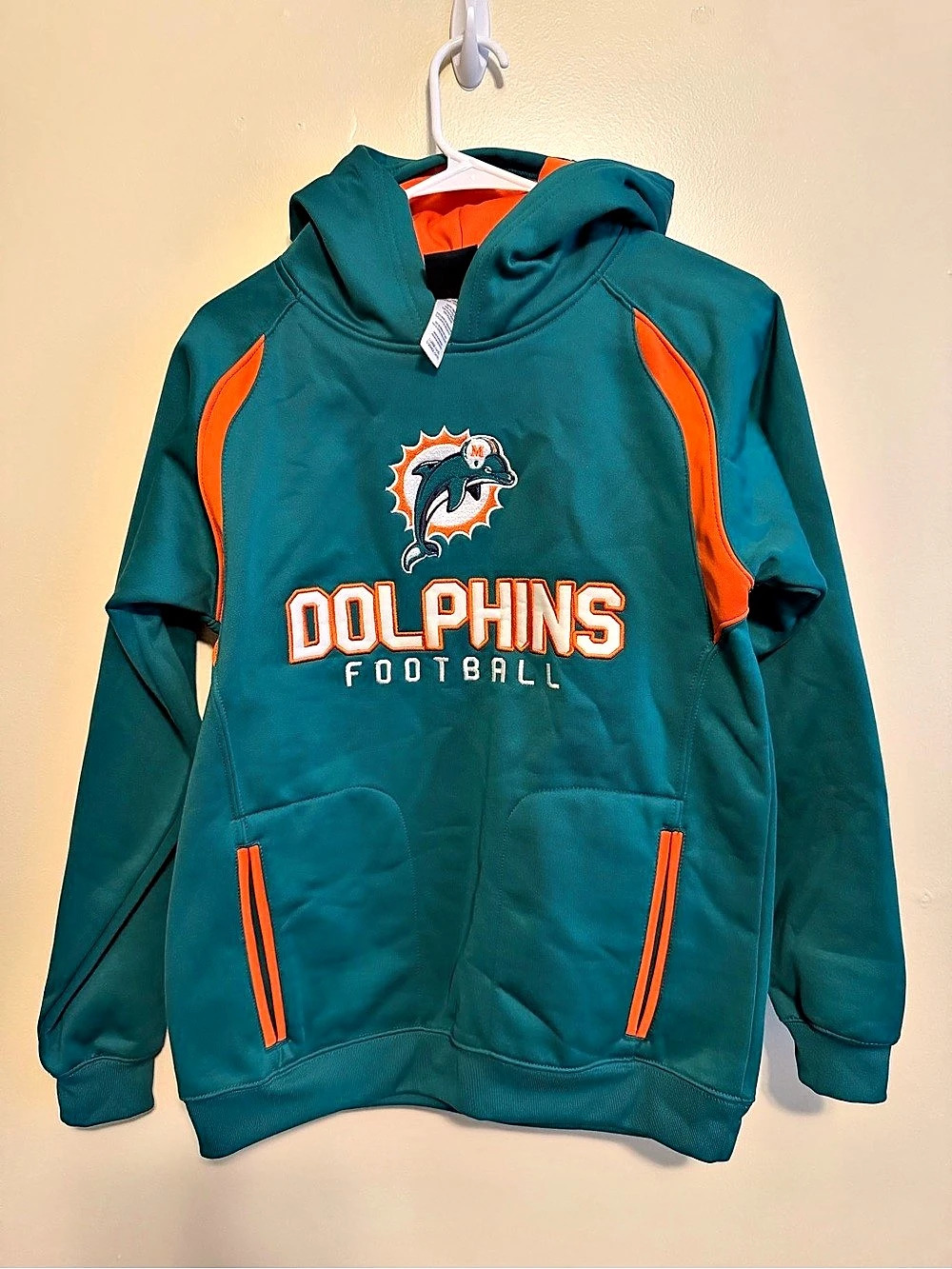 NFL Team Apparel Miami Dolphins Hoodie Green & Orange Size Large